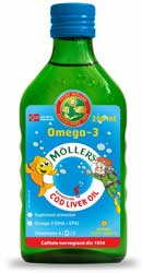 Ulei din ficat de cod  Omega 3 cu aroma Tutti Frutti - Moller s 